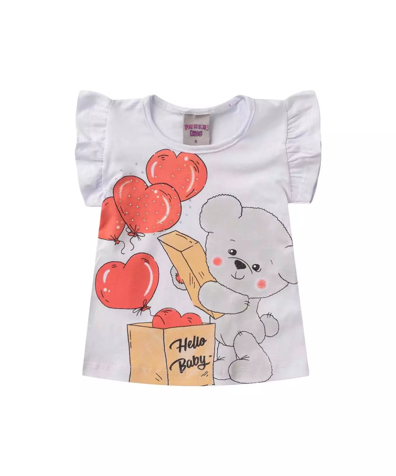 Blusa de Verão para Bebê Menina Ursinho Branco