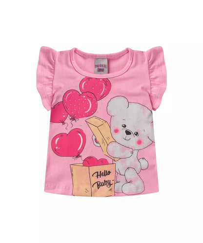 Blusa de Verão para Bebê Menina Ursinho Rosa