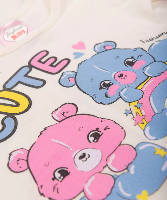 Blusa de Verão para Bebê Menina Ursinhos Marfim