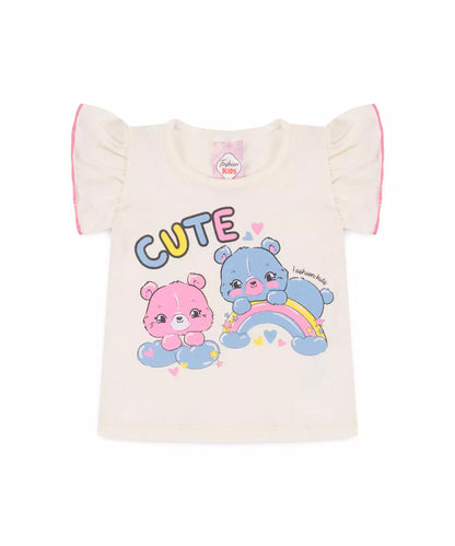 Blusa de Verão para Bebê Menina Ursinhos Marfim
