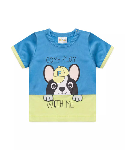 Blusa de Verão para Bebê Menino Cachorrinho Azul