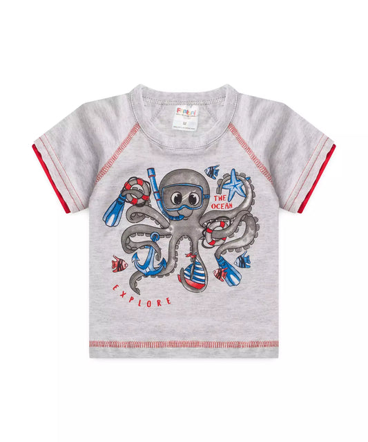 Blusa de Verão para Bebê Menino Polvo Mescla