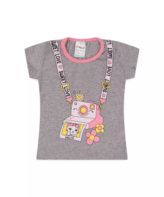 Blusa de Verão para Menina Gatinho Mescla