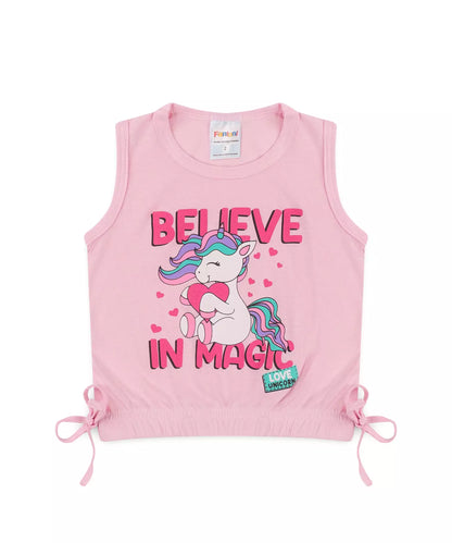 Blusa de Verão para Menina Unicórnio Rosa
