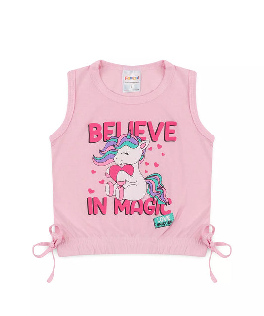 Blusa de Verão para Menina Unicórnio Rosa