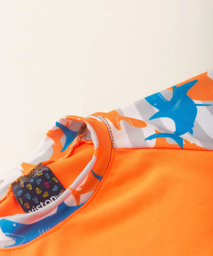 Blusa Infantil Masculina com Proteção UV 50+ Tubarão Laranja
