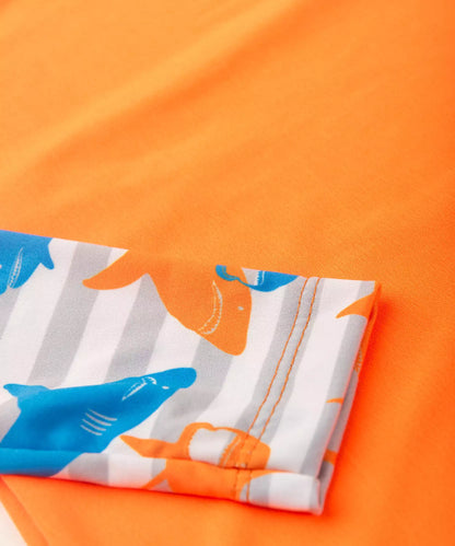 Blusa Infantil Masculina com Proteção UV 50+ Tubarão Laranja