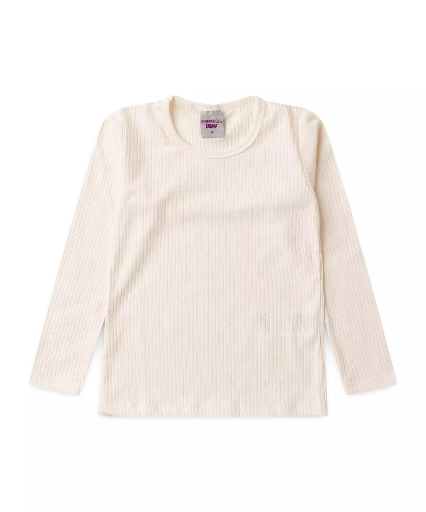 Blusa Manga Longa Infantil Feminina Básica Marfim