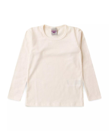 Blusa Manga Longa Infantil Feminina Básica Marfim