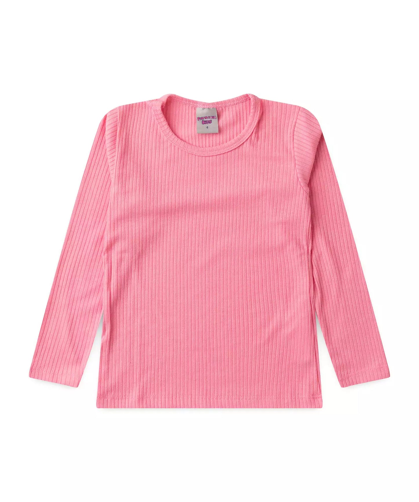 Blusa Manga Longa Infantil Feminina Básica no Rosa