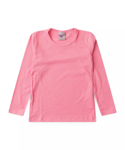 Blusa Manga Longa Infantil Feminina Básica no Rosa