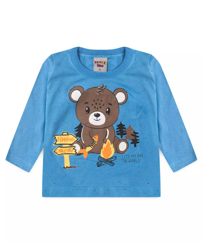 Blusa Manga Longa para Bebê Menino Ursinho Azul