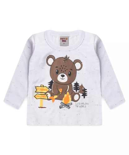 Blusa Manga Longa para Bebê Menino Ursinho Branco