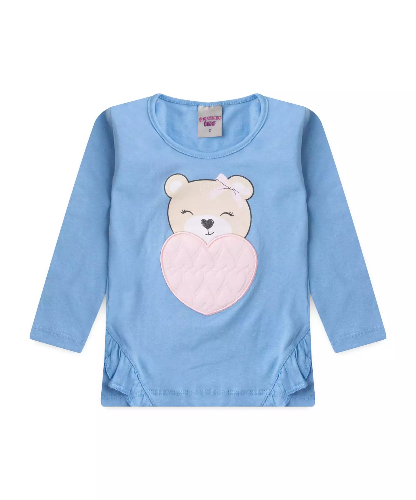 Blusa Manga Longa para Menina Ursinho Azul