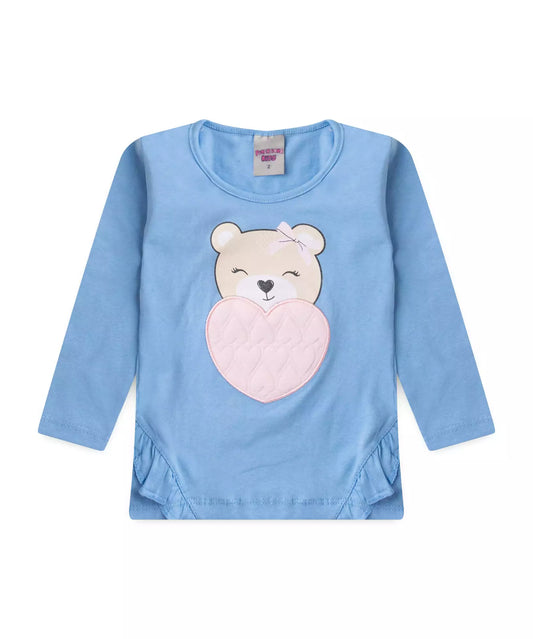 Blusa Manga Longa para Menina Ursinho Azul