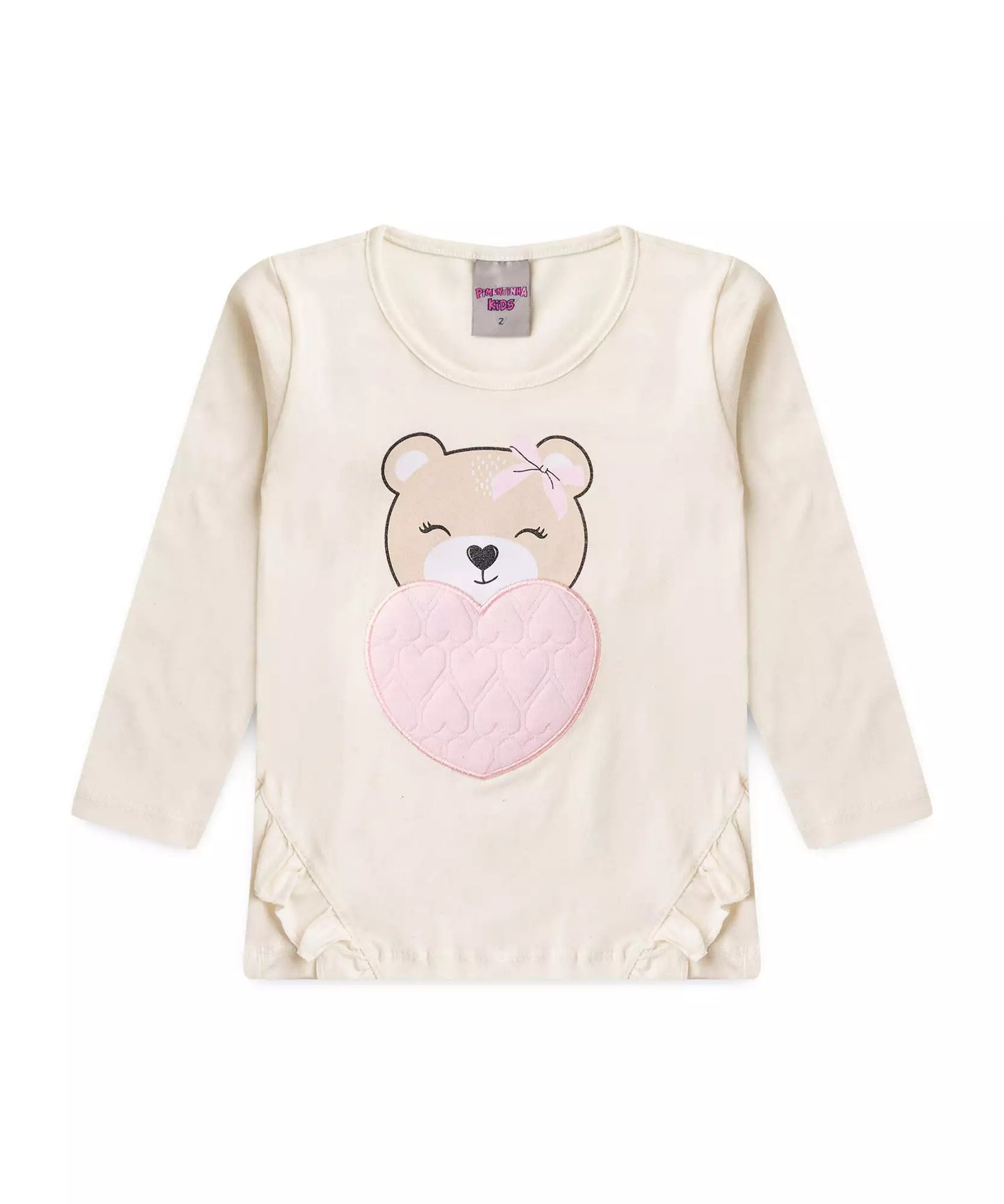 Blusa Manga Longa para Menina Ursinho Marfim