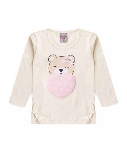 Blusa Manga Longa para Menina Ursinho Marfim