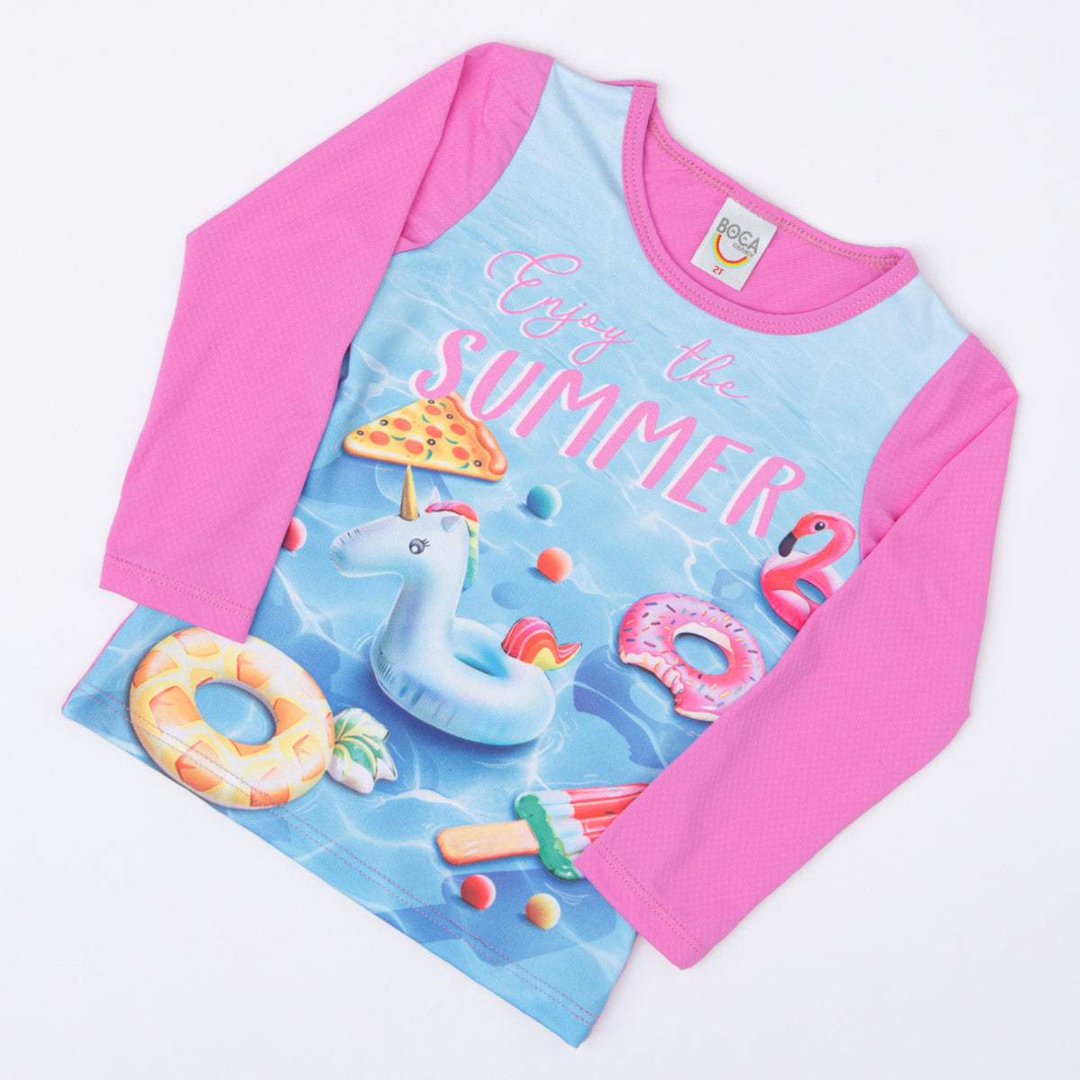 Blusa Infantil Feminina com Proteção UV 50+ Rosa Estampada