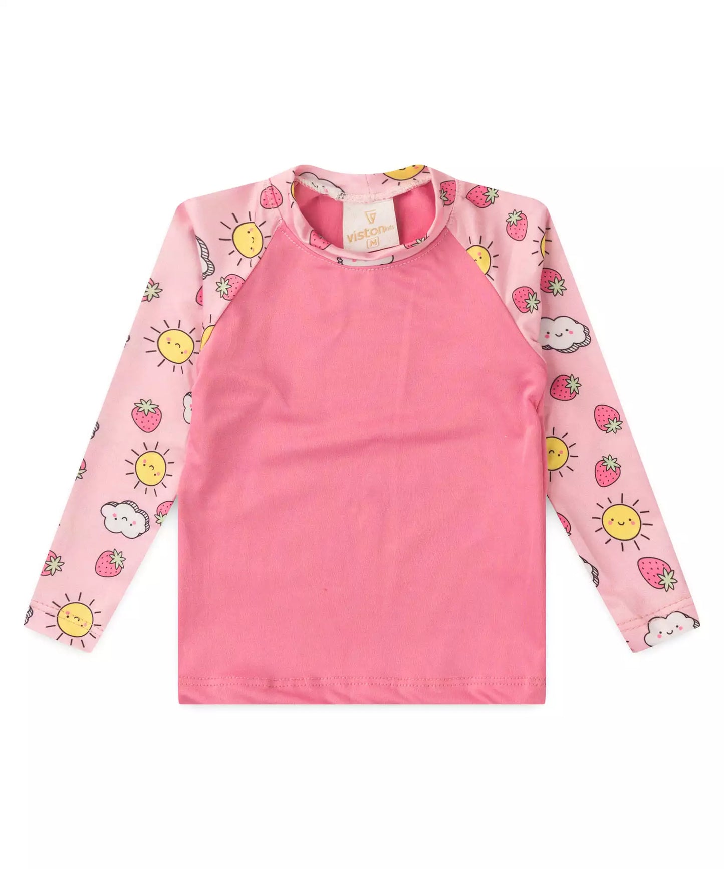 Blusa para Bebê Menina com Proteção UV 50+ Moranguinho Rosa