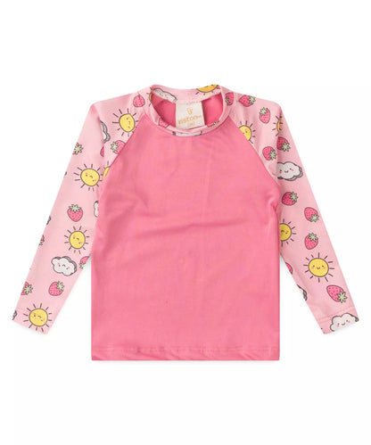Blusa para Bebê Menina com Proteção UV 50+ Moranguinho Rosa