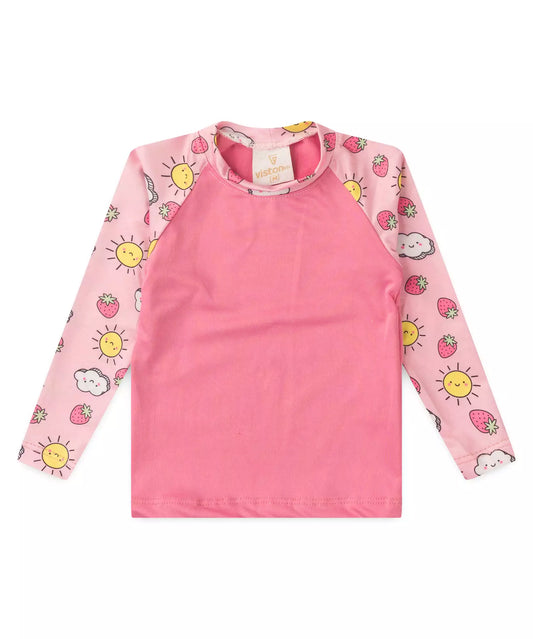 Blusa para Bebê Menina com Proteção UV 50+ Moranguinho Rosa
