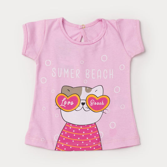 Blusa de Verão Rosa para Bebê Menina Cachorrinho