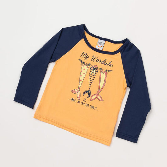 Blusa Infantil Feminina Salmão com Marinho e Proteção UV