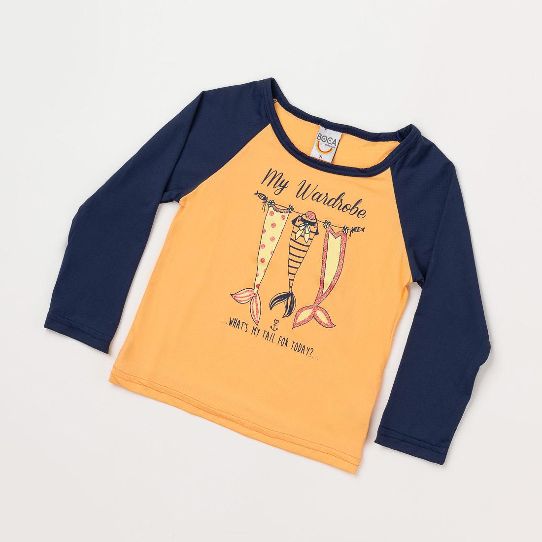 Blusa Infantil Feminina Salmão com Marinho e Proteção UV