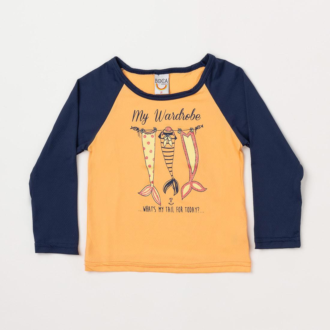 Blusa Infantil Feminina Salmão com Marinho e Proteção UV