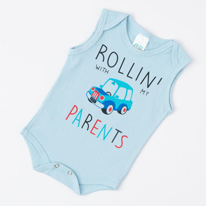 Body Regata Azul para Bebê Menino com Estampa de Carro