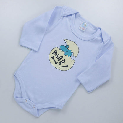 Body Manga Longa Branco Bebê Menino com Estampa de Dino