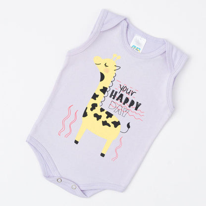Body Regata Unissex Lilas para Bebê com Estampa de Girafinha