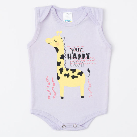 Body Regata Unissex Lilas para Bebê com Estampa de Girafinha