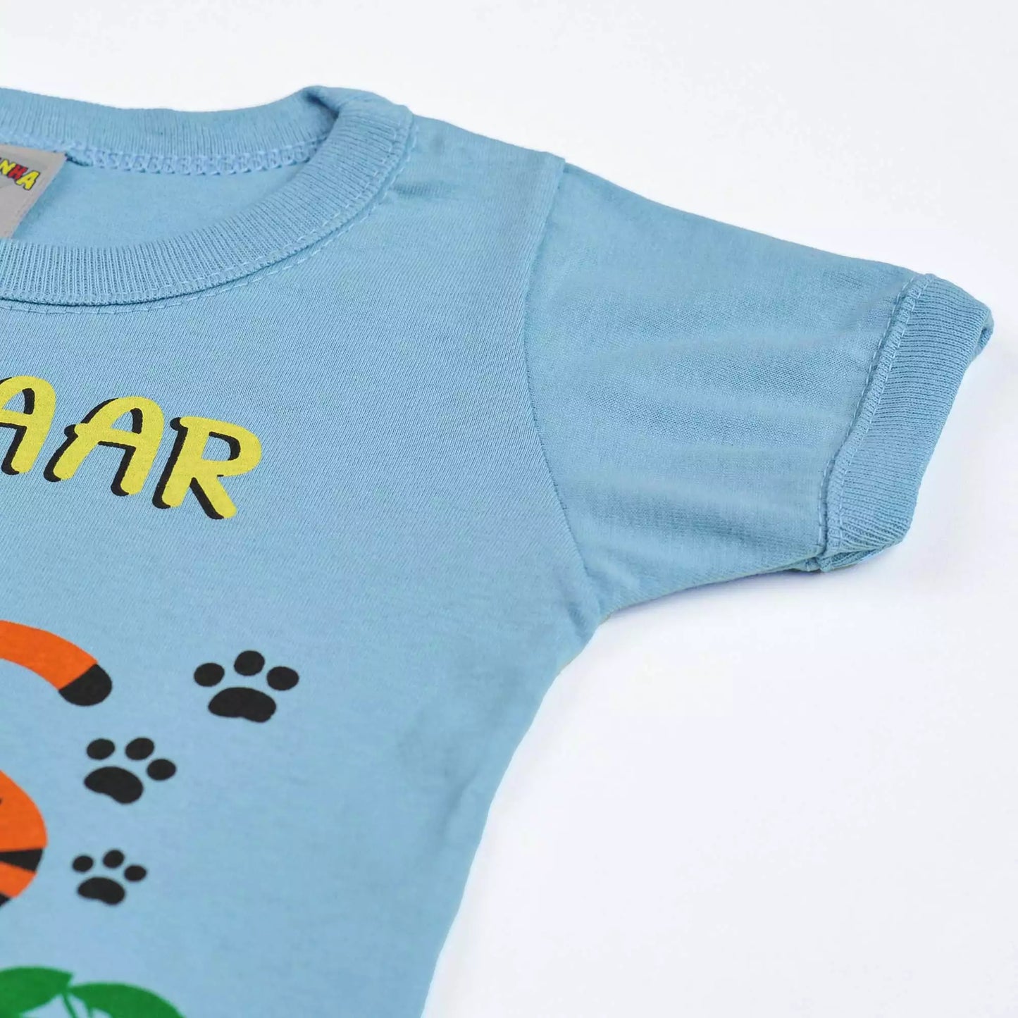 Camiseta Azul para Bebê Menino com Estampa de Tigre