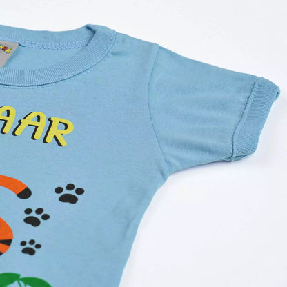 Camiseta Azul para Bebê Menino com Estampa de Tigre