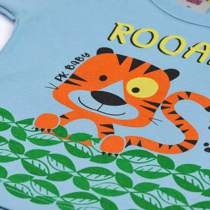 Camiseta Azul para Bebê Menino com Estampa de Tigre