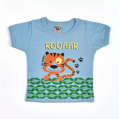 Camiseta Azul para Bebê Menino com Estampa de Tigre