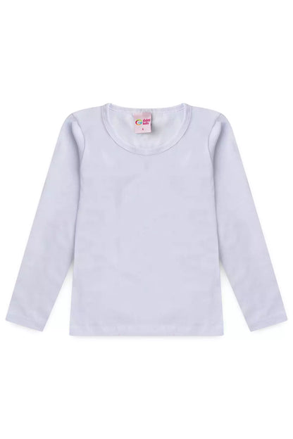 Camiseta Básica Infantil Menina Manga Longa Branco