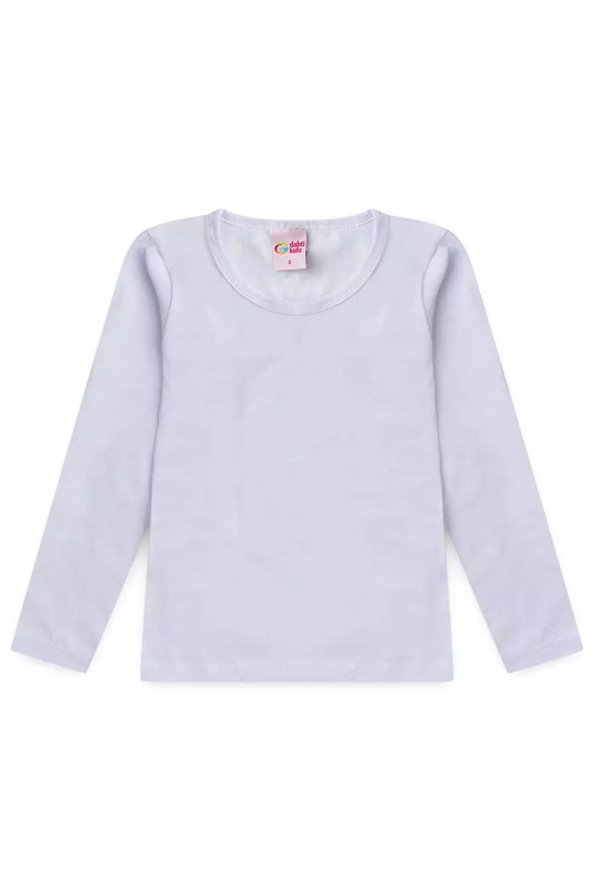 Camiseta Básica Infantil Menina Manga Longa Branco