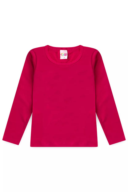 Camiseta Básica Infantil Menina Manga Longa Pink