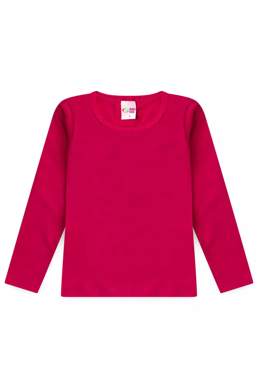Camiseta Básica Infantil Menina Manga Longa Pink