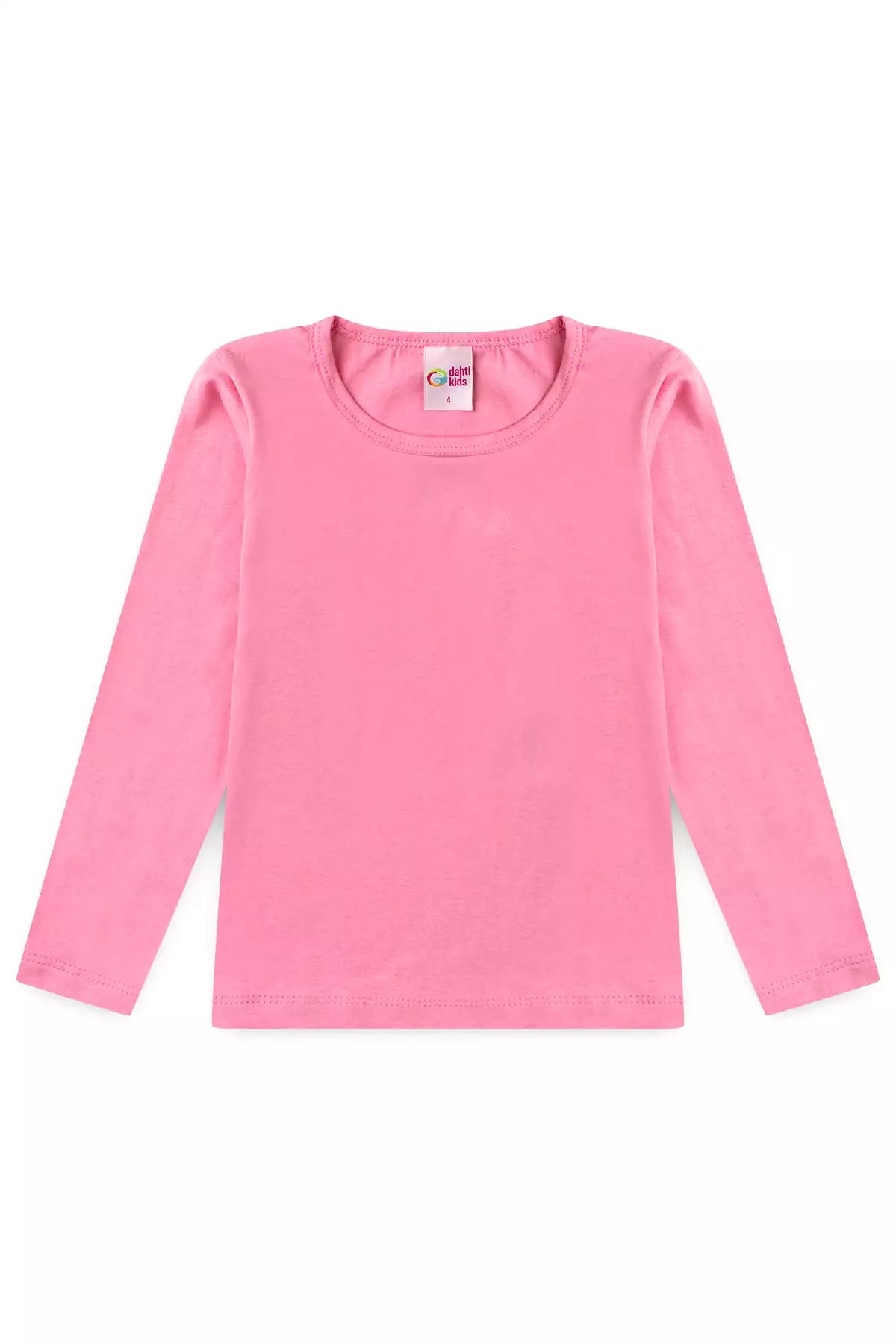 Camiseta Básica Infantil Menina Manga Longa Rosa