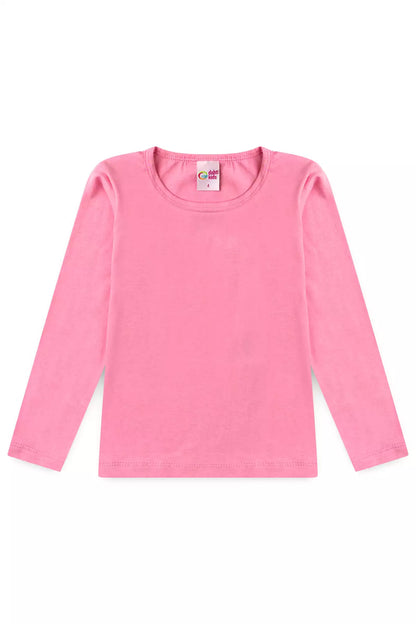 Camiseta Básica Infantil Menina Manga Longa Rosa
