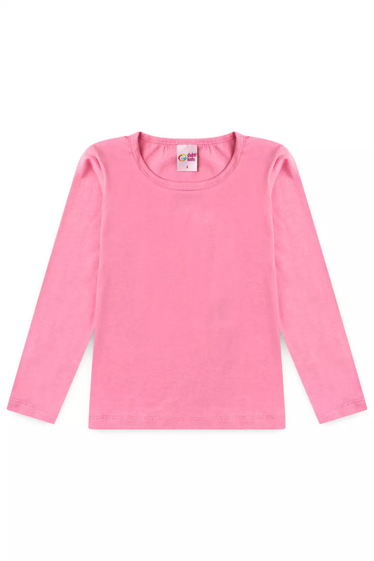 Camiseta Básica Infantil Menina Manga Longa Rosa