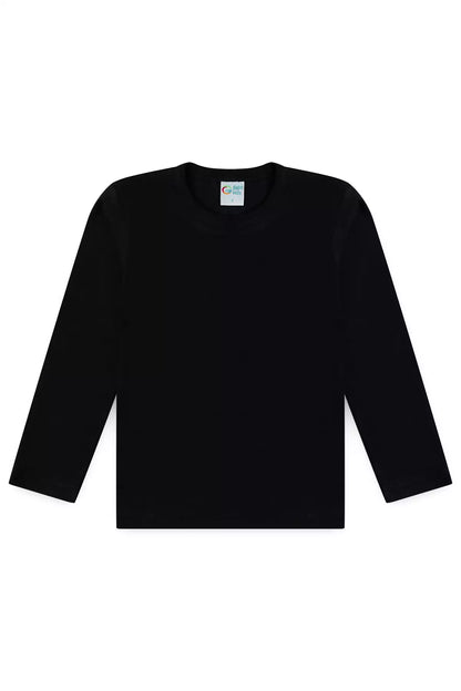 Camiseta Básica Infantil Menino Manga Longa Preto