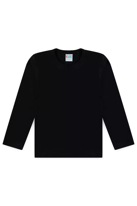 Camiseta Básica Infantil Menino Manga Longa Preto