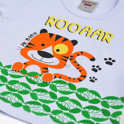 Camiseta Branca para Bebê Menino com Estampa de Tigre