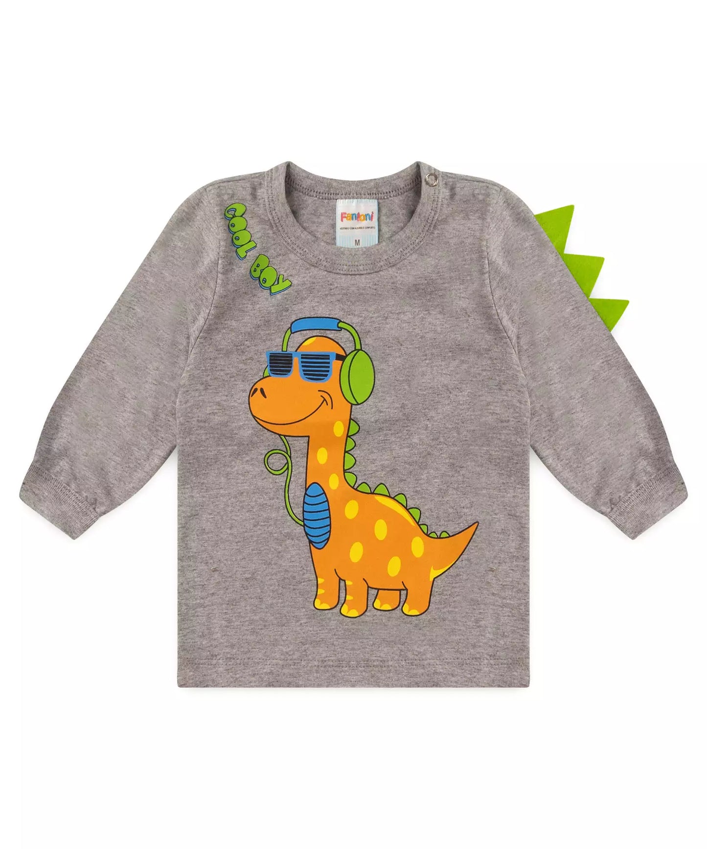 Camiseta de Inverno para Bebê Menino Dino Mescla
