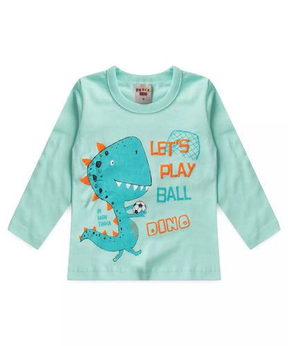 Camiseta de Inverno para Bebê Menino Dinossauro Verde