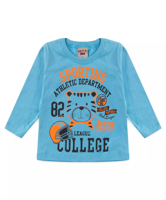 Camiseta de Inverno para Bebê Menino Tigrinho Azul